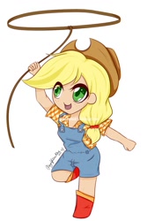 Size: 640x960 | Tagged: safe, artist:damnedromance, applejack, human, chibi, humanized, lasso, solo