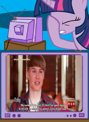 Size: 563x771 | Tagged: safe, derpibooru import, twilight sparkle, abomination, exploitable meme, facehoof, fail, justin bieber, meme, obligatory pony, tlc, tv meme, why