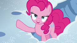 Size: 1280x720 | Tagged: safe, screencap, pinkie pie, earth pony, pony, party pooped, looking at you, snow, solo