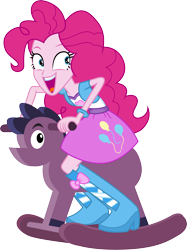 Size: 3404x4554 | Tagged: safe, artist:illumnious, pinkie pie, a case for the bass, equestria girls, rainbow rocks, balloon, boots, bracelet, clothes, high heel boots, jewelry, open mouth, rocking horse, simple background, skirt, solo, transparent background, vector