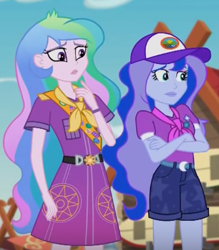 Size: 324x370 | Tagged: safe, screencap, princess celestia, princess luna, principal celestia, vice principal luna, equestria girls, legend of everfree, cropped, hat, worried