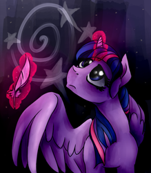 Size: 855x974 | Tagged: safe, artist:chromaflow, derpibooru import, star swirl the bearded, twilight sparkle, twilight sparkle (alicorn), alicorn, pony, cutie mark, female, magic, mare, quill, solo