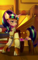 Size: 648x1024 | Tagged: safe, artist:ninebuttom, starlight glimmer, pony, unicorn, artificial wings, augmented, bag, clothes, mechanical wing, monocle, s5 starlight, saddle bag, solo, steampunk, wings