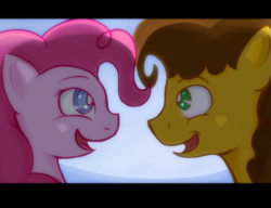 Size: 817x627 | Tagged: safe, artist:vannamelon, cheese sandwich, pinkie pie, earth pony, pony, cheesepie, female, looking at each other, male, pacman eyes, shipping, straight