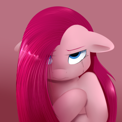 Size: 1000x1000 | Tagged: safe, artist:khorme, pinkie pie, earth pony, pony, crying, floppy ears, hair over one eye, looking at you, pinkamena diane pie, sad, solo