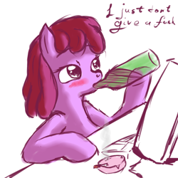 Size: 1024x1024 | Tagged: safe, artist:snus-kun, berry punch, berryshine, earth pony, pony, alcohol, ashtray, bottle, cigarette, computer, drinking, drunk, female, mare, solo, vulgar