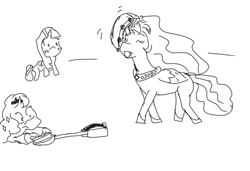 Size: 575x394 | Tagged: artist needed, safe, princess celestia, princess luna, twilight sparkle, twilight sparkle (alicorn), alicorn, pony, monochrome, pieing