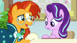 Size: 1920x1080 | Tagged: safe, screencap, phyllis, starlight glimmer, sunburst, pony, unicorn, a horse shoe-in