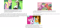 Size: 2069x967 | Tagged: safe, screencap, big macintosh, cheerilee, cheese sandwich, discord, fluttershy, pinkie pie, earth pony, pegasus, pony, my little pony chapter books, book, discord and the ponyville players dramarama, g.m. berrow, official, spoiler, text