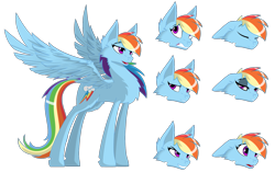 Size: 1725x1080 | Tagged: safe, artist:fakkom, derpibooru import, rainbow dash, pegasus, pony, bedroom eyes, chest fluff, concept art, ear fluff, female, floppy ears, grin, gritted teeth, hooves, mare, open mouth, simple background, smiling, solo, spread wings, transparent background, wings