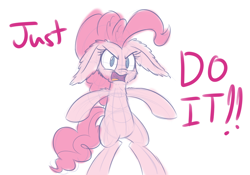 Size: 1000x700 | Tagged: safe, artist:heir-of-rick, pinkie pie, earth pony, pony, bipedal, floppy ears, glare, impossibly large ears, just do it, looking at you, meme, open mouth, shia labeouf, sketch, solo