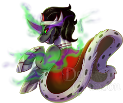 Size: 1064x899 | Tagged: safe, artist:dogi-crimson, derpibooru import, king sombra, pony, dark magic, grin, magic, male, smiling, solo, watermark