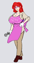Size: 858x1557 | Tagged: safe, artist:moronsonofboron, twist, human, apron, big breasts, breasts, busty twist, clothes, female, huge breasts, humanized, simple background, solo, white background