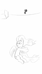 Size: 720x1280 | Tagged: safe, artist:trickydick, fluttershy, pegasus, pony, flying, monochrome, sketch, solo, upside down