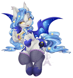 Size: 1920x2050 | Tagged: safe, artist:pvrii, oc, oc only, oc:midnight radiance, bat pony, pony, bat pony oc, clothes, female, simple background, solo, stockings, thigh highs, transparent background