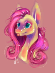 Size: 1050x1400 | Tagged: safe, artist:saoiirse, fluttershy, pegasus, pony, bust, portrait, solo, tongue out