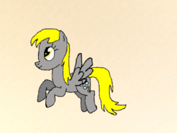 Size: 600x450 | Tagged: safe, artist:whistle blossom, derpy hooves, pegasus, pony, animated, female, flying, frame by frame, gif, mare, perfect loop, simple background, yellow background