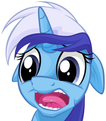 Size: 3000x3420 | Tagged: safe, artist:mysticalpha, artist:the smiling pony, minuette, pony, unicorn, female, floppy ears, high res, horrified, mare, open mouth, reaction image, shocked, simple background, solo, transparent background