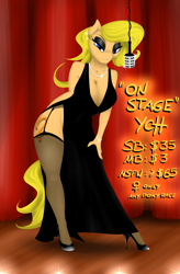 Size: 2500x3800 | Tagged: safe, artist:metalbladepegasus, anthro, breasts, cleavage, clothes, dress, evening dress, garter belt, high heels, jewelry, microphone, shoes, solo, stage, stockings, thigh highs, ych example, your character here