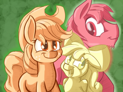 Size: 1000x750 | Tagged: safe, artist:heir-of-rick, apple bloom, applejack, big macintosh, earth pony, pony, daily apple pony, apple siblings, male, smiling, stallion