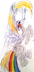 Size: 1457x3032 | Tagged: safe, artist:colossalstinker, derpy hooves, pegasus, pony, fart, female, mare, rainbow fart, solo, tongue out, traditional art