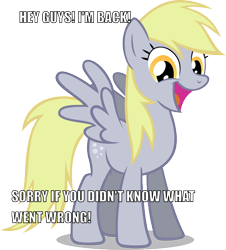 Size: 578x640 | Tagged: safe, derpibooru import, derpy hooves, pegasus, pony, derpibooru, derpibooru is down, female, impact font, mare, solo, underp