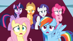 Size: 1280x720 | Tagged: safe, derpibooru import, screencap, applejack, fluttershy, pinkie pie, rainbow dash, rarity, twilight sparkle, twilight sparkle (alicorn), alicorn, earth pony, pegasus, pony, unicorn, spoiler:s09, mane six