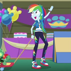 Size: 847x848 | Tagged: safe, derpibooru import, screencap, rainbow dash, tank, best in show: the victory lap, better together, equestria girls, converse, cropped, cute, dashabetes, shoes, skateboard, solo, waving