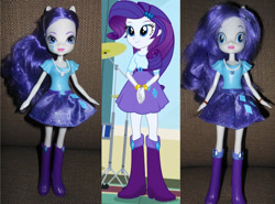 Size: 820x608 | Tagged: safe, artist:pmbsakura37, rarity, equestria girls, boots, bracelet, clothes, cute, cymbal, derp, doll, high heel boots, jewelry, looking at you, necklace, pony ears, skirt, toy