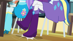 Size: 1920x1080 | Tagged: safe, screencap, aqua blossom, rarity, scott green, equestria girls, boots, clothes, cropped, cup, flower, helping twilight win the crown, high heel boots, jewel, jewelry, legs, skirt, tail