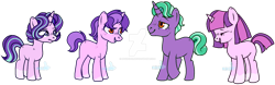 Size: 1280x399 | Tagged: safe, artist:mvdkips, amethyst star, firelight, sparkler, starlight glimmer, oc, oc:hackney glimmer, pony, unicorn, family, headcanon, simple background, transparent background