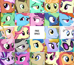 Size: 1328x1170 | Tagged: safe, edit, edited screencap, editor:jaredking203, screencap, amber waves, cheerilee, cup cake, davenport, dj pon-3, elbow grease, fast break, fiery fricket, fleur de verre, flowerescent, ivory, ivory rook, junebug, lightning riff, lock heart, lyra heartstrings, mayor mare, nurse redheart, octavia melody, paradise (crystal pony), rainbow dash, raspberry glaze, ruby love, scarlet heart, starlight glimmer, sugar belle, vinyl scratch, crystal pony, earth pony, pegasus, pony, unicorn, appleloosa resident, bingo, female, friendship student, glasses, las pegasus resident, male, mare, stallion, whirlwind romance