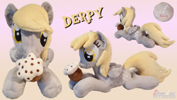 Size: 1920x1080 | Tagged: safe, artist:steam-loco, derpy hooves, ditzy doo, original species, pegasus, embroidery, food, irl, magnet, muffin, photo, plush pony, plushie, solo