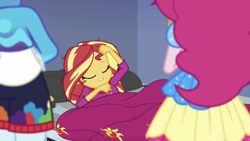 Size: 1344x756 | Tagged: safe, screencap, sunset shimmer, better together, choose your own ending, equestria girls, wake up!, homesick shimmer, humans doing horse things, spoiler