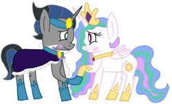 Size: 2248x1364 | Tagged: safe, artist:snoopy7c7, derpibooru import, king sombra, princess celestia, alicorn, pony, unicorn, blushing, celestibra, female, good king sombra, looking at each other, male, shipping, straight