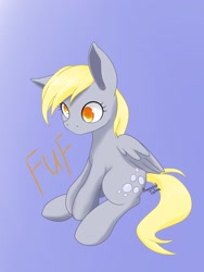 Size: 1536x2048 | Tagged: safe, artist:psaxophone, derpy hooves, pegasus, pony, fuf, sitting, solo