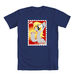 Size: 1000x1000 | Tagged: safe, artist:kabukihomewood, derpy hooves, pegasus, pony, clothes, female, food, hoof hold, mare, muffin, open mouth, shirt, simple background, smiling, solo, stamp, t shirt design, t-shirt, that pony sure does love muffins, transparent background