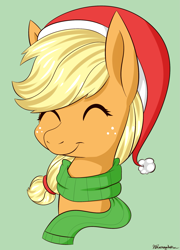 Size: 1563x2172 | Tagged: safe, artist:notenoughapples, applejack, earth pony, pony, clothes, eyes closed, hat, santa hat, scarf, smiling, solo