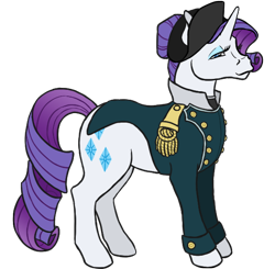 Size: 552x542 | Tagged: safe, artist:quoting_mungo, rarity, pony, unicorn, bicorne, frock coat, general, hair bun, hat, military tactician, military uniform, napoleon bonaparte, oppressor, simple background, solo, transparent background, war criminal