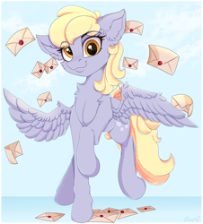 Size: 3000x3322 | Tagged: safe, artist:buru-misu, derpy hooves, pegasus, pony, cheek fluff, chest fluff, cute, derpabetes, ear fluff, female, high res, leg fluff, letter, looking at you, mare, solo