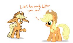 Size: 1280x759 | Tagged: safe, artist:heir-of-rick, applejack, earth pony, pony, daily apple pony, comparison, ear fluff, impossibly large ears, self ponidox, style