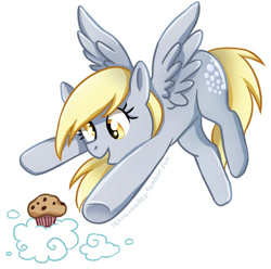 Size: 691x685 | Tagged: safe, artist:tsurime, derpy hooves, pegasus, pony, cloud, cute, derpabetes, female, food, mare, muffin, open mouth, simple background, solo, that pony sure does love muffins, white background