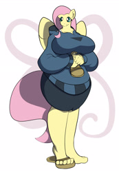 Size: 2115x3065 | Tagged: safe, artist:freebird11, fluttershy, anthro, plantigrade anthro, big breasts, breasts, clothes, cute, feet, female, hoodie, hootershy, sandals, solo, toes, wings