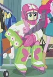 Size: 222x320 | Tagged: safe, screencap, fluttershy, equestria girls, friendship games, fluttershy the goalie, goalie, hockey, ice hockey