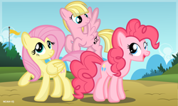 Size: 3750x2250 | Tagged: safe, artist:noah-x3, fluttershy, pinkie pie, earth pony, pegasus, pony, andrea libman, cute, fanart, ponified, showstyle, vector