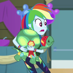 Size: 780x780 | Tagged: safe, derpibooru import, screencap, rainbow dash, tank, tortoise, best in show: the victory lap, better together, equestria girls, cropped, open mouth