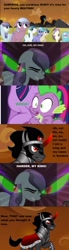 Size: 792x2855 | Tagged: safe, derpibooru import, king sombra, spike, twilight sparkle, twilight sparkle (alicorn), alicorn, dragon, pony, unicorn, broly the legendary super saiyan, dragon ball z, dragonball z abridged, kinky, masochism