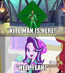 Size: 600x675 | Tagged: safe, edit, edited screencap, screencap, starlight glimmer, sunset shimmer, equestria girls, mirror magic, spoiler:eqg specials, caption, clothes, cropped, food, harley quinn (2019), hell yeah!, ice cream, image macro, kite, kite-man, lidded eyes, text, that pony sure does love kites