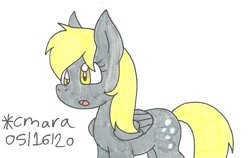 Size: 970x612 | Tagged: safe, artist:cmara, derpy hooves, pegasus, pony, female, mare, open mouth, simple background, solo, traditional art, white background