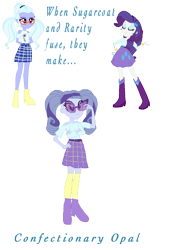 Size: 958x1364 | Tagged: safe, artist:animeponynintendo, rarity, sugarcoat, equestria girls, boots, bracelet, clothes, dynamite, explosives, four arms, fusion, glasses, high heel boots, high heels, jewelry, multiple arms, simple background, skirt, socks, transparent background